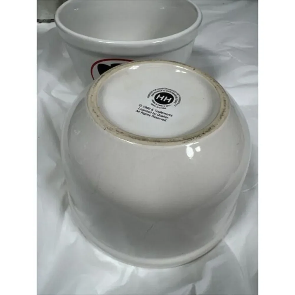 Vintage Quaker Oatmeal Bowl Cereal‎ 90s White Warms You Heart And Soul Set Of 2